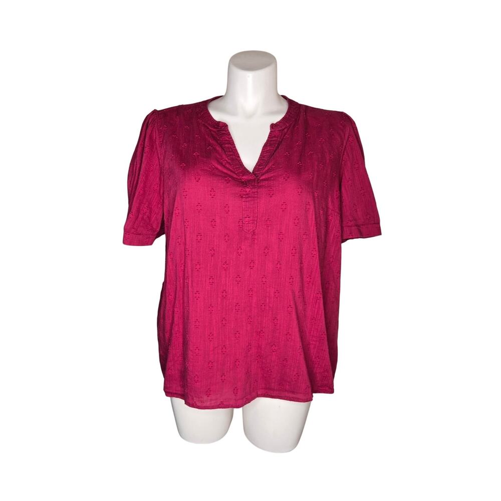 LANE BRYANT Short Sleeve Embroidered Blouse Wine Size 18/20